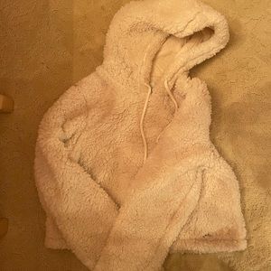 Hollister White Cropped Sherpa Sweatshirt